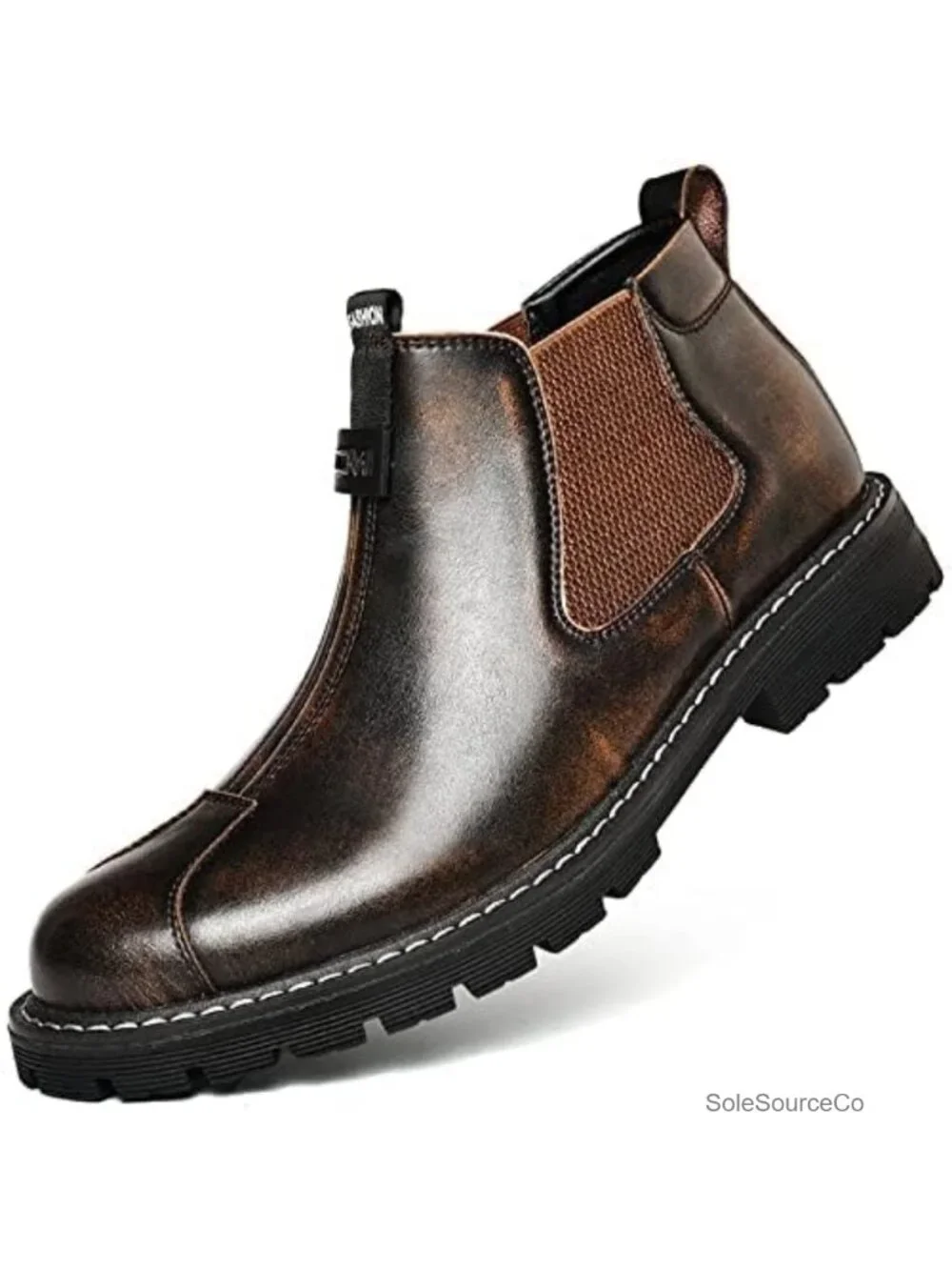 Men's Leather Chelsea Boots Non-Slip Slip On Ankle High Top Work Shoes